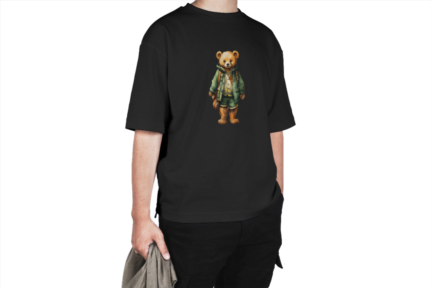 Comfort Fit Black T-Shirt with Bear Print