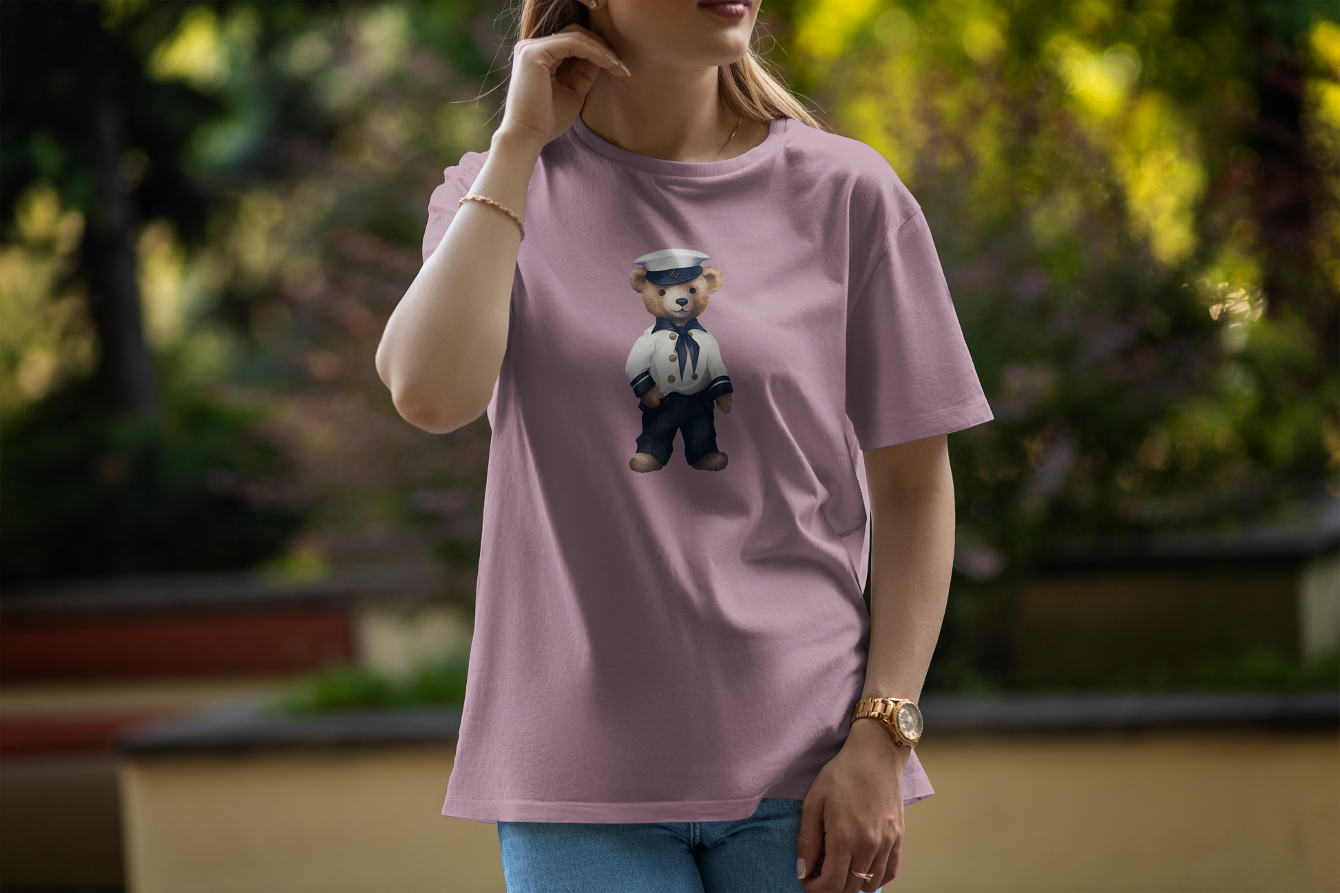 Comfort Fit Lilac T-Shirt with Bear Print